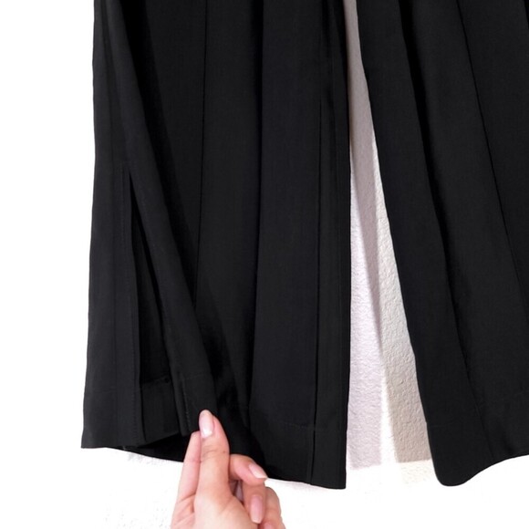 ESCADA Wool Wide Leg Trouser Split Hem Dress Pant Black Satin Stripe Old Money - Picture 4 of 15
